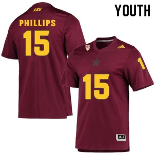 Youth Sun Devils #15 Cam Phillips Maroon Embroidery Jerseys 469215-995