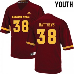Youth Arizona State University #38 Damon Matthews Maroon Official Jerseys 398364-215